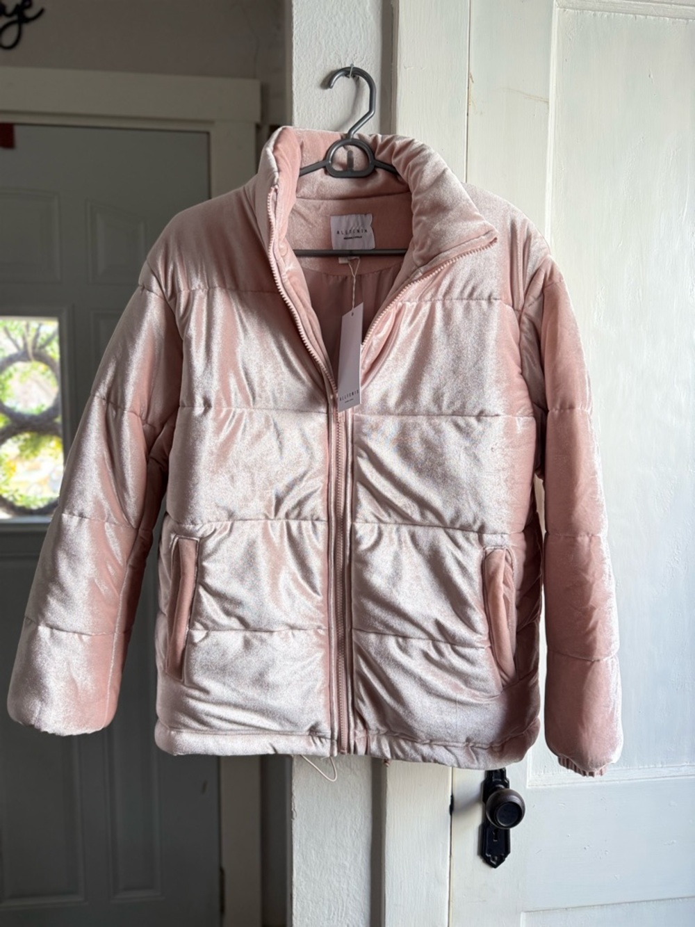 Blush Pink Velvet-Look Puffer Jacket
